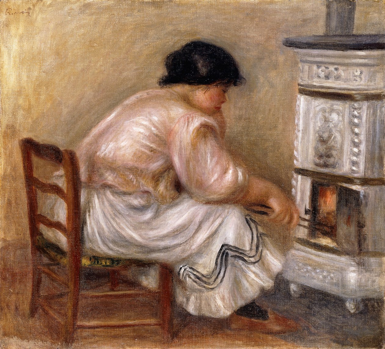 Kvinna i hörnet av spisen; Femme au Coin du Poele, 1912 av Pierre Auguste Renoir