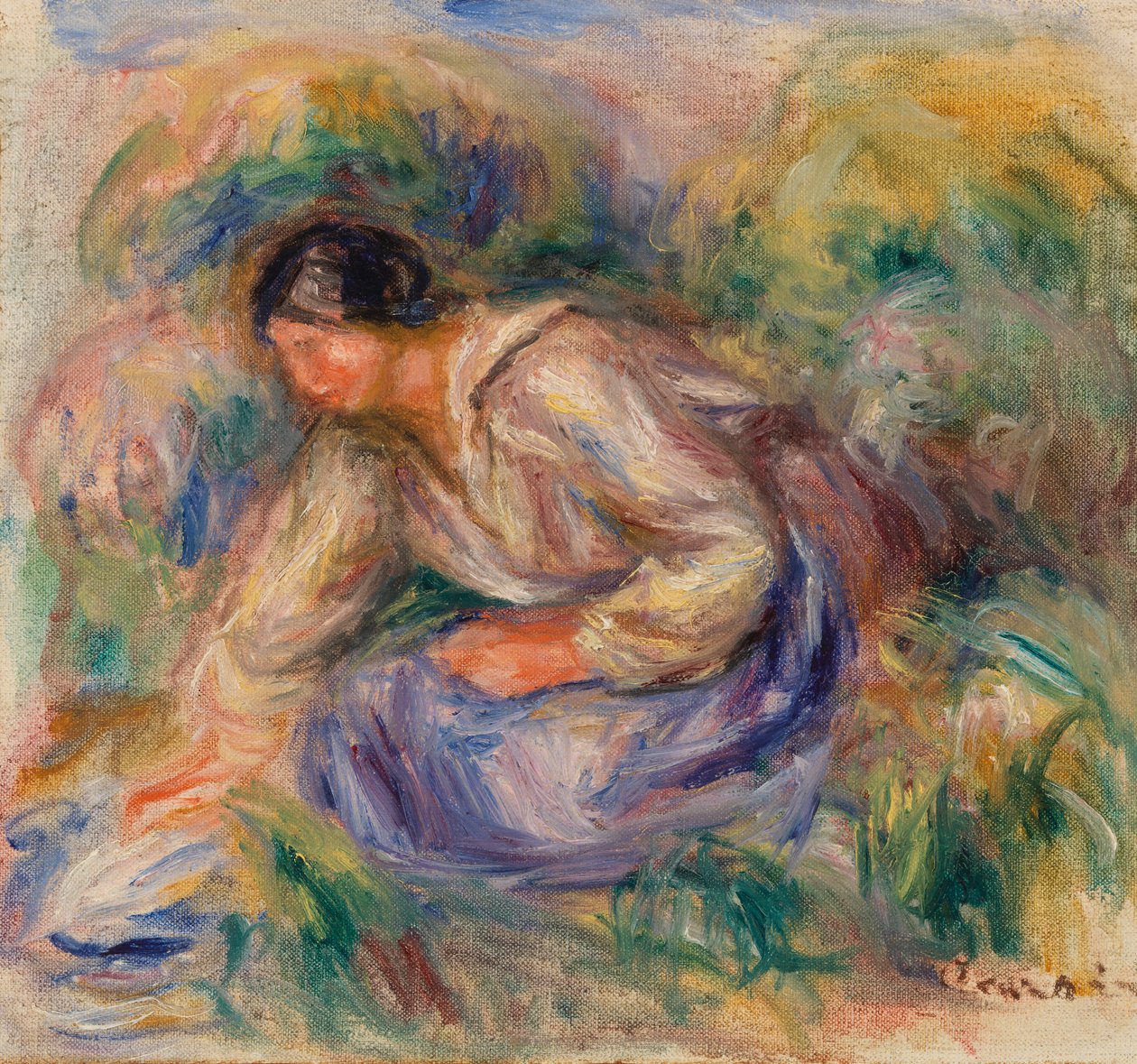 Kvinna i blå kjol av Pierre Auguste Renoir