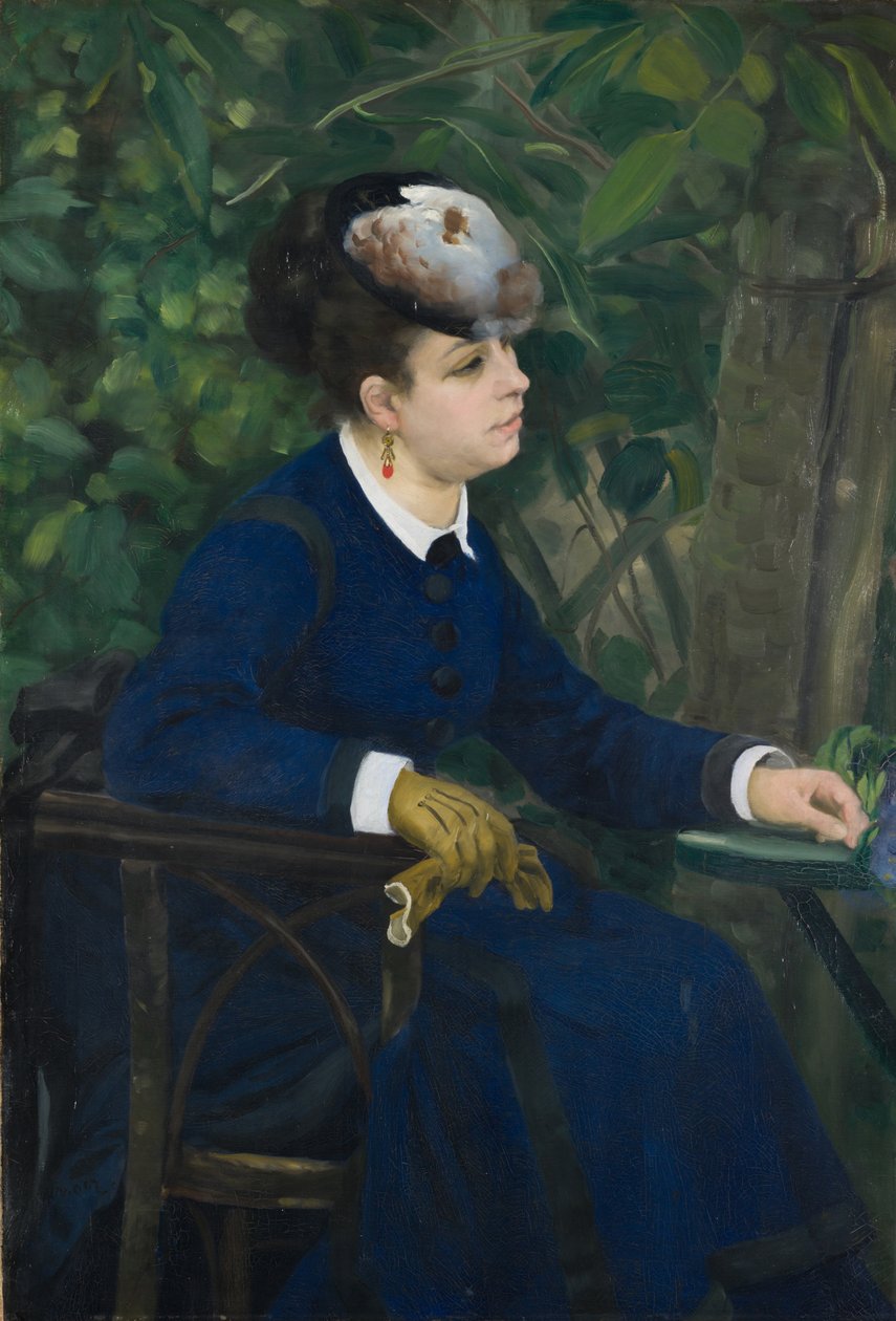 Kvinna i en trädgård Kvinna med en måshatt, 1868. av Pierre Auguste Renoir