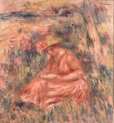 Kvinna som sitter på gräset av Pierre Auguste Renoir