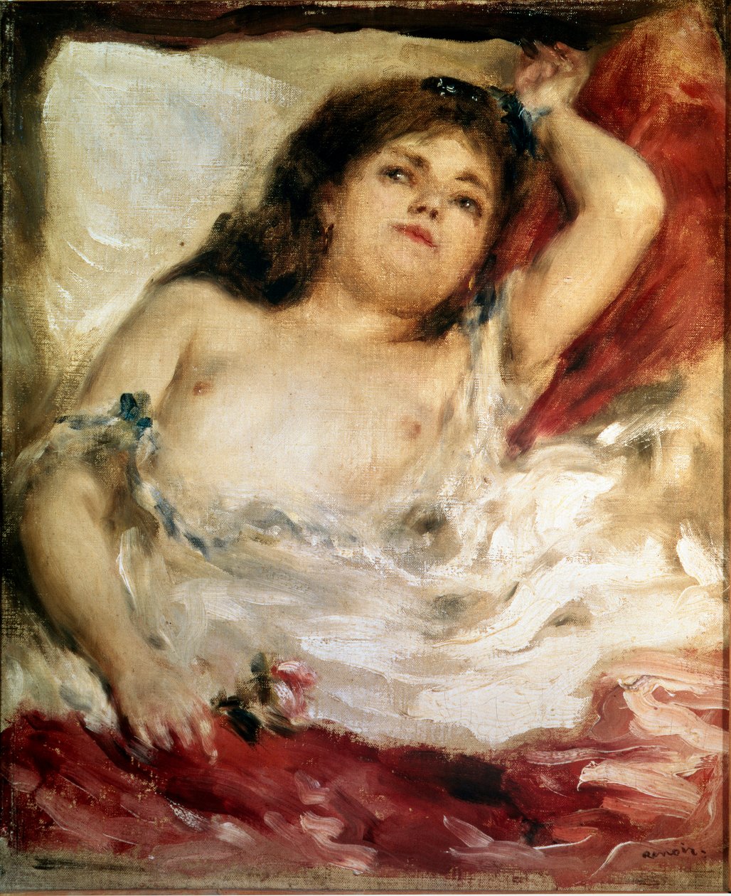 Kvinna sträcker sig: rosen. Målning av Pierre Auguste Renoir (Pierre-Auguste av Pierre Auguste Renoir