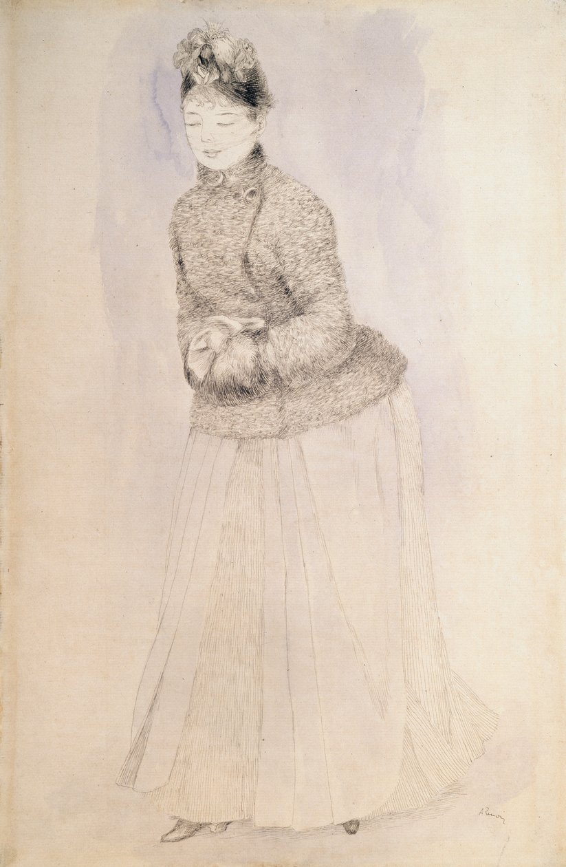 Kvinna med en muff, c1883-c1884. av Pierre Auguste Renoir