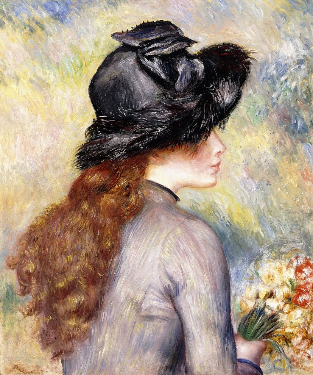 Ung flicka håller en bukett tulpaner, c.1878 av Pierre Auguste Renoir