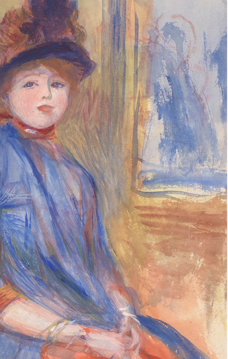 Ung flicka i en blå klänning, ca. 1890. av Pierre Auguste Renoir