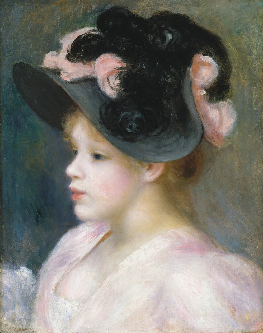 Ung flicka i en rosa och svart hatt, ca. 1891. av Pierre Auguste Renoir