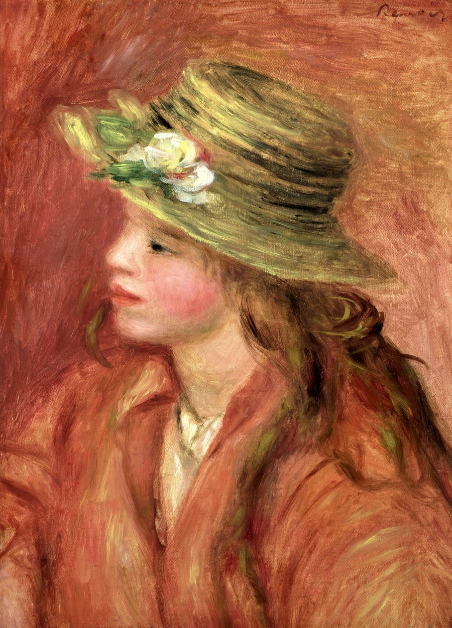 Ung flicka i stråhatt, ca 1908 av Pierre Auguste Renoir