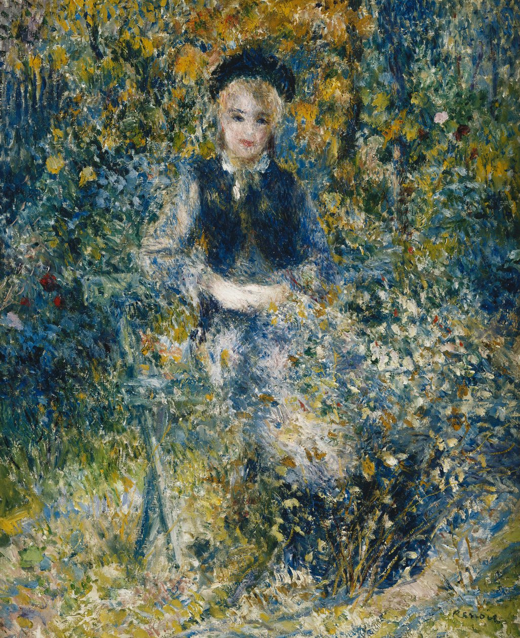 Ung flicka på en bänk; Den unga flickan på bänken, 1875 av Pierre Auguste Renoir