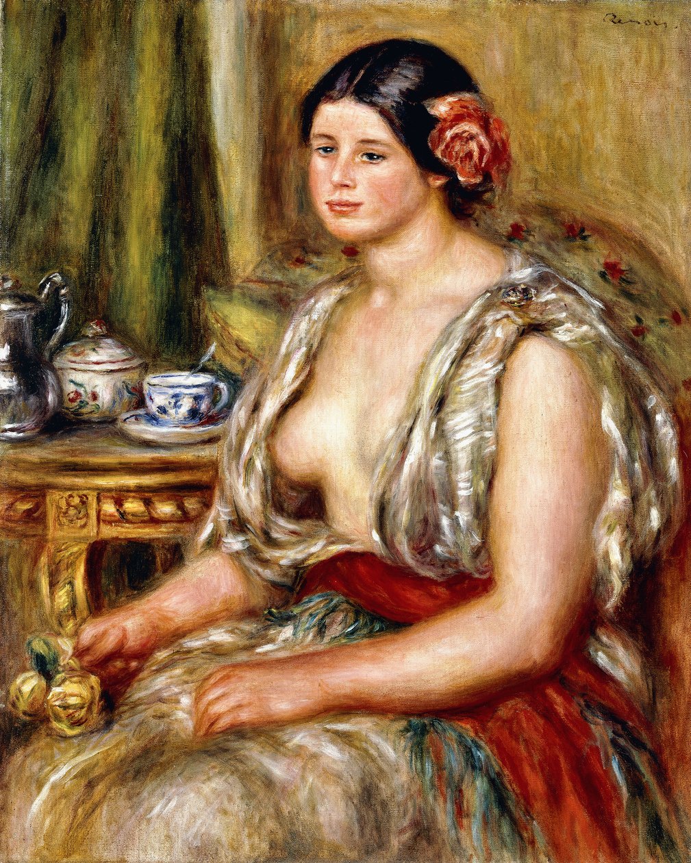 Ung flicka sittande i orientalisk kostym, 1905 av Pierre Auguste Renoir