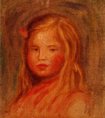 Ung flicka med långt hår (olja på duk) av Pierre Auguste Renoir