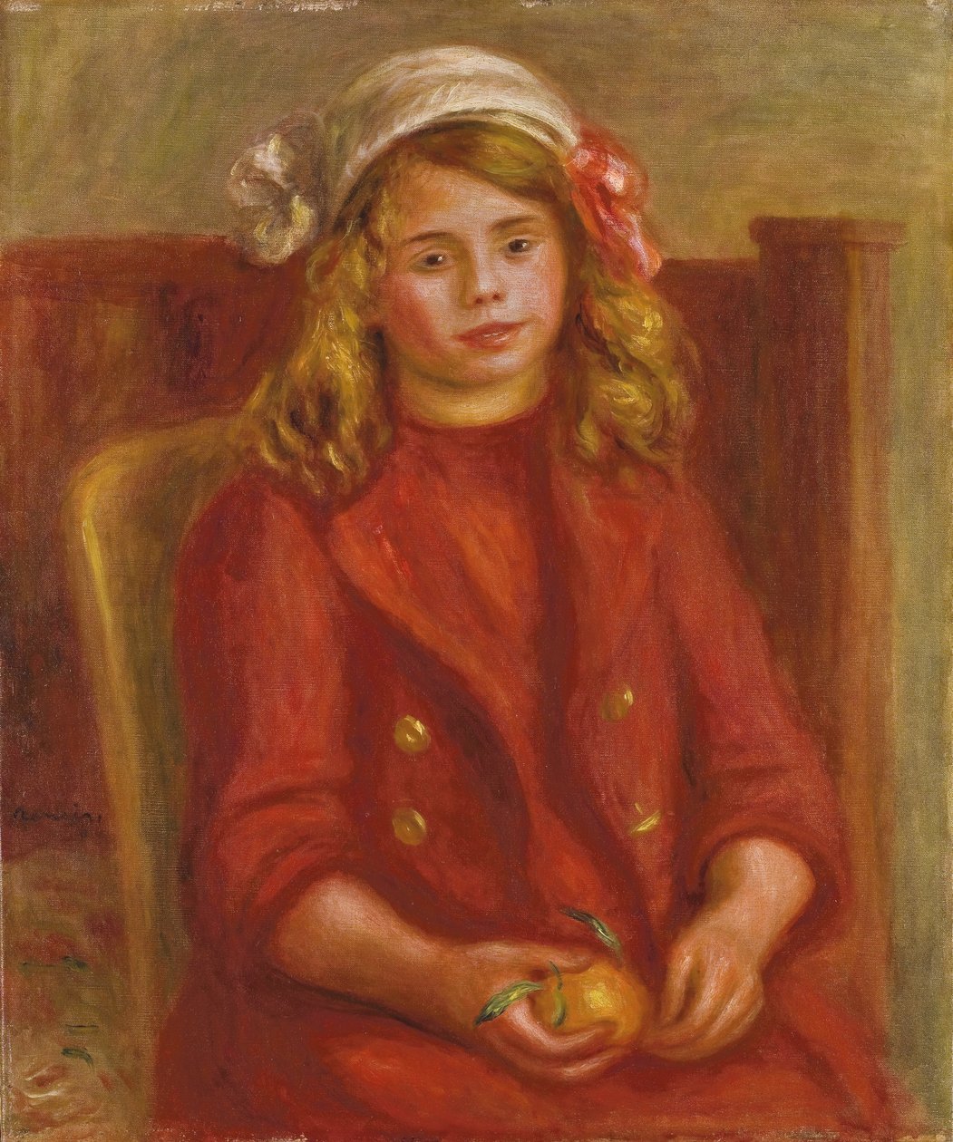Ung flicka med en apelsin; Fillette a l"orange, 1911 av Pierre Auguste Renoir