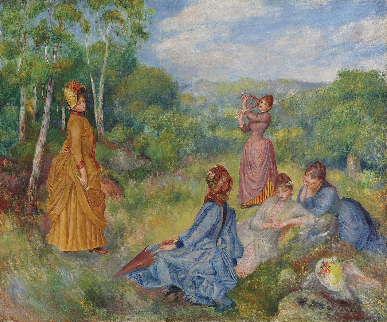 Unga damer spelar badminton, ca 1887 av Pierre Auguste Renoir