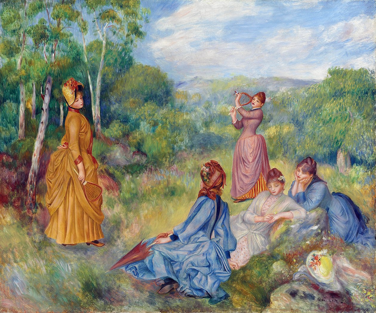 Unga damer spelar badminton par Renoir, Pierre Auguste (1841-1919), ca 1887 - Olja på duk, 54,6x65,2 - Privat samling av Pierre Auguste Renoir
