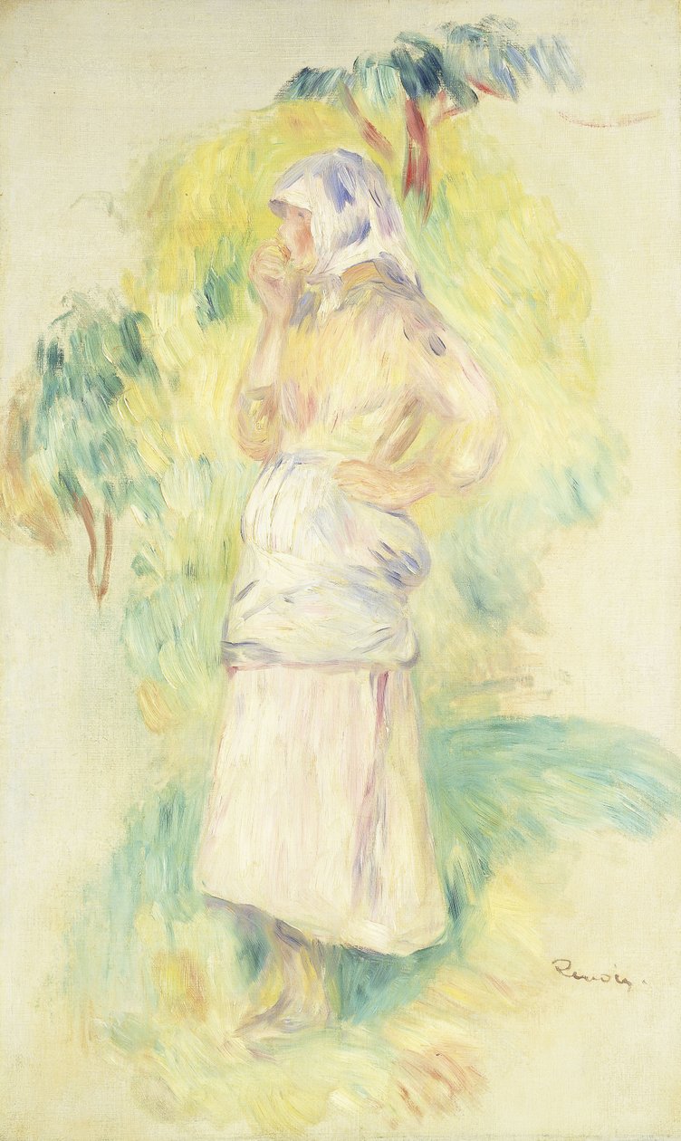 Ung bonde som äter ett äpple; Bondflicka som äter ett äpple, ca 1894 av Pierre Auguste Renoir