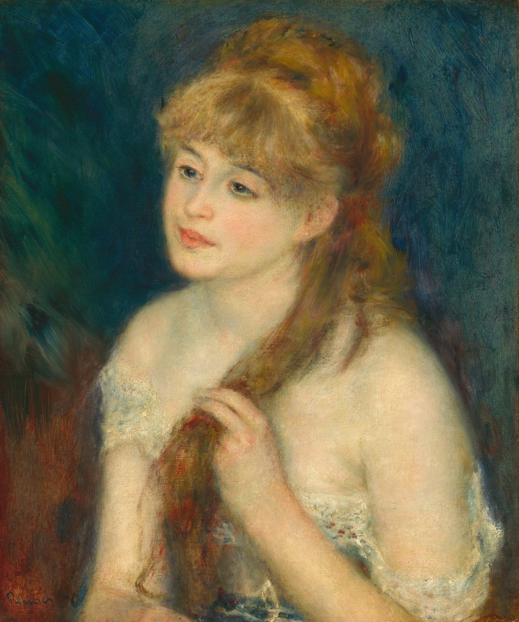 Ung kvinna som flätar sitt hår, 1876 av Pierre Auguste Renoir