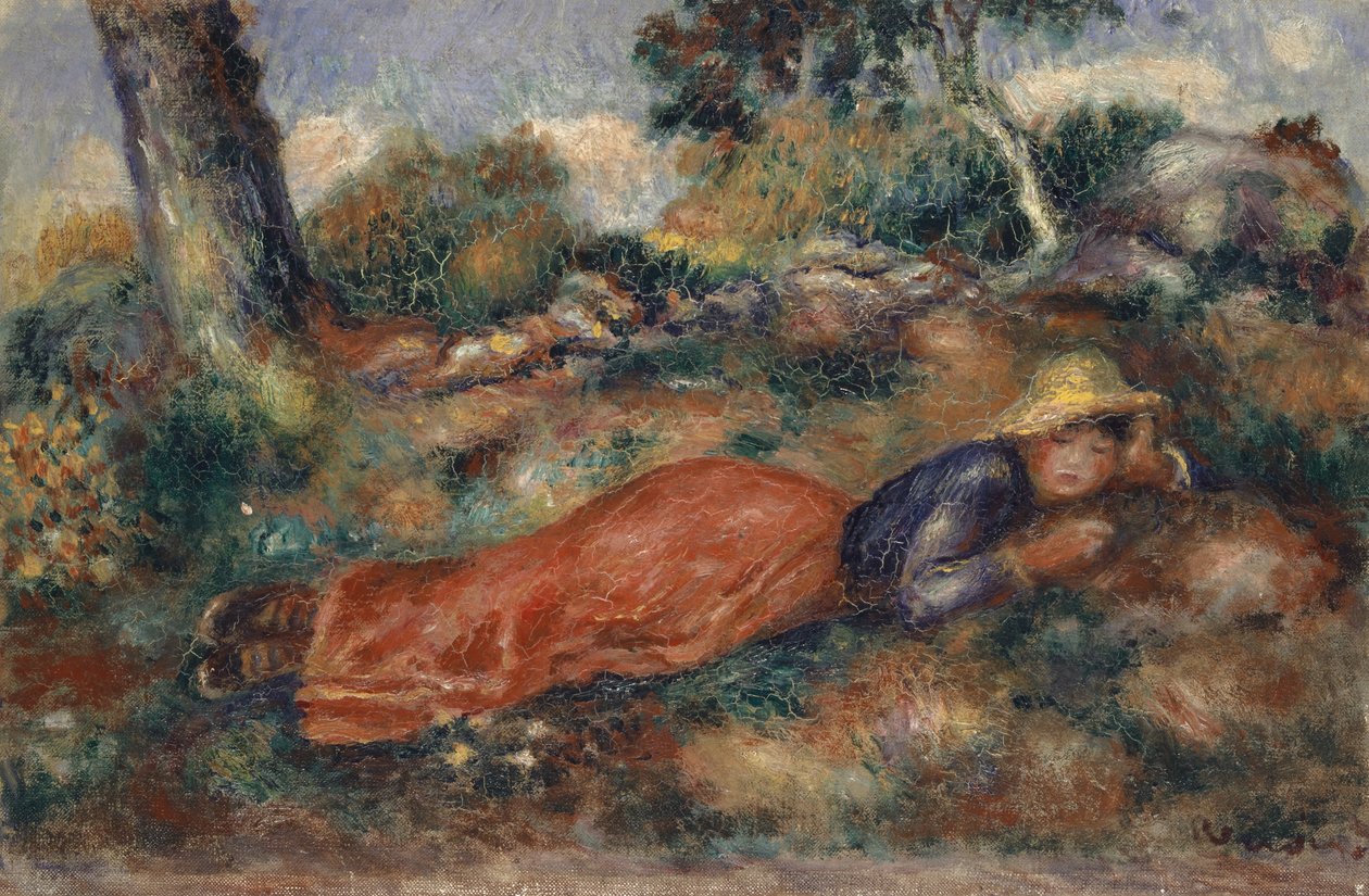 Ung kvinna som ligger i gräset, 1890-95 av Pierre Auguste Renoir