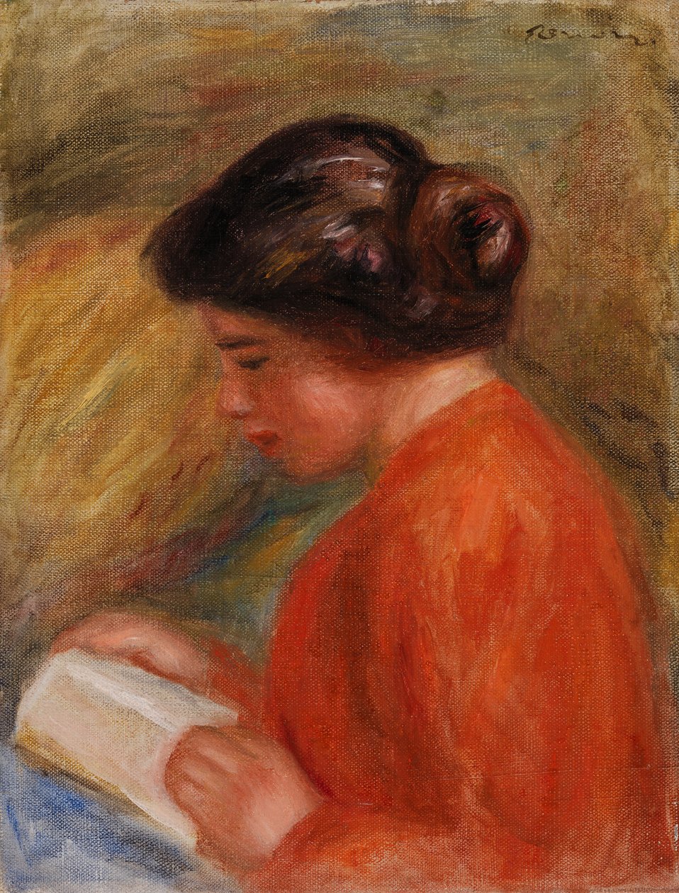 Ung kvinna som läser (Jeune femme lisant, buste) av Pierre Auguste Renoir