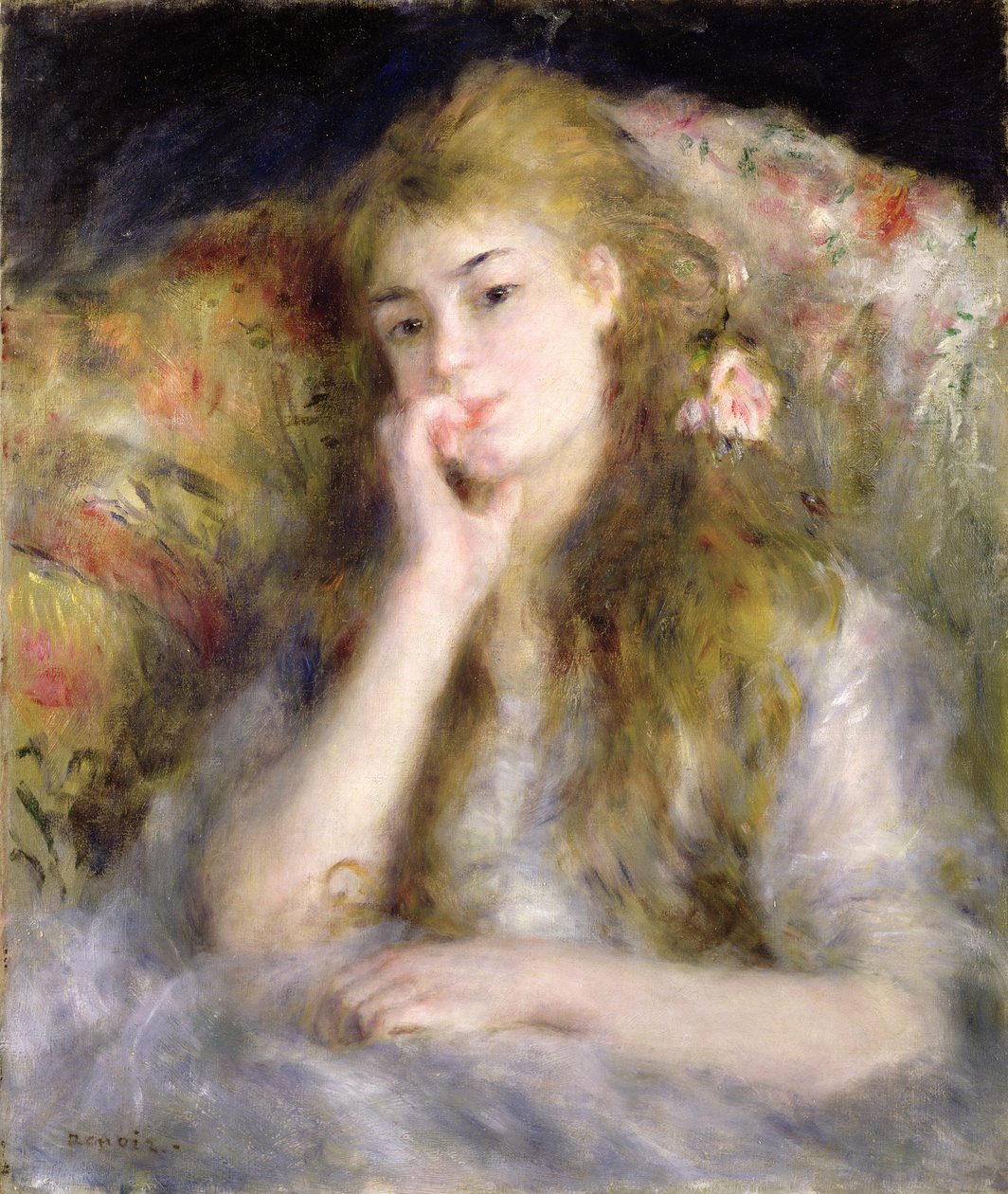 Ung kvinna sittande, ca 1876-77 av Pierre Auguste Renoir