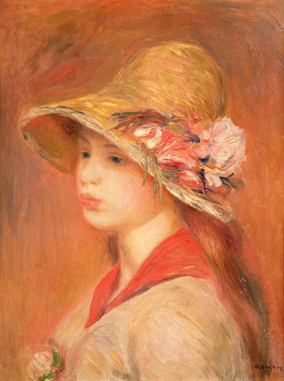 Ung kvinna med hatt av Pierre Auguste Renoir