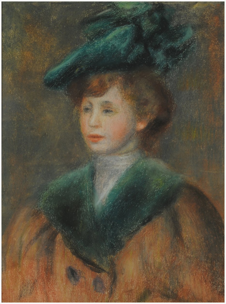 Ung kvinna med en grön hatt (pastell på papper) av Pierre Auguste Renoir