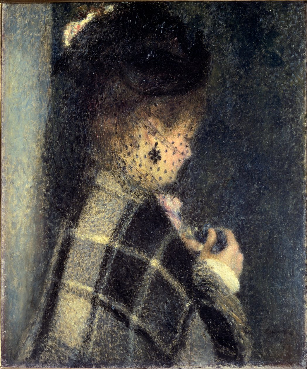 Ung kvinna med en liten slöja, ca 1870 (olja på duk) av Pierre Auguste Renoir
