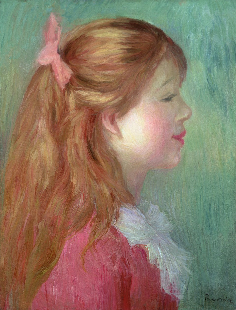 Ung flicka med långt hår i profil, 1890 av Pierre Auguste Renoir