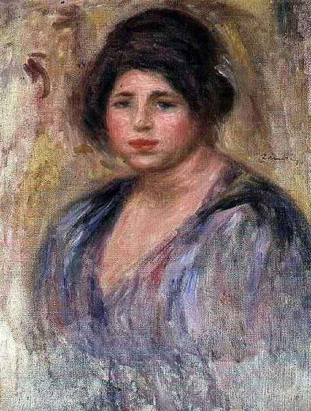 Ung kvinna i en pälsmössa av Pierre Auguste Renoir