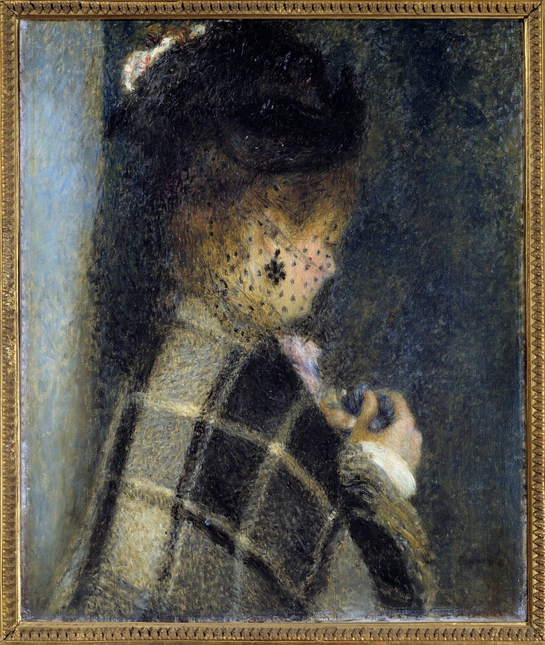 Ung kvinna med slöjd Målning av Pierre Auguste Renoir (1841-1919) cirka 1870 sön. 0,61x0,51 m Paris, musee d