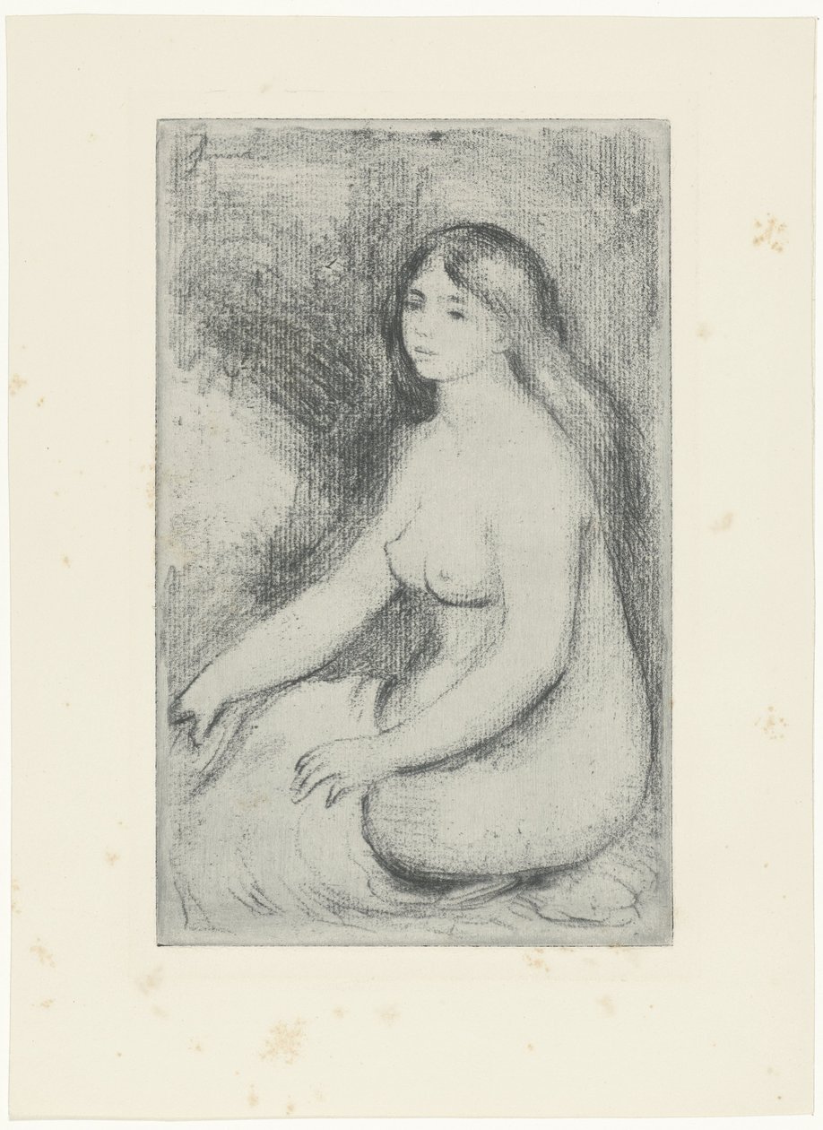 Sittande naken kvinna Baigneuse assistera av Pierre Auguste Renoir