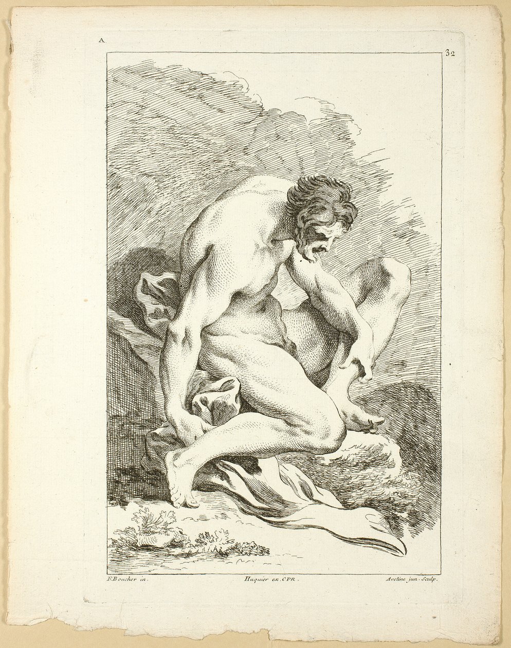 Figur, från First Book of Academie Figurer graverad delvis av professorerna i Royal Academy av Pierre Aveline