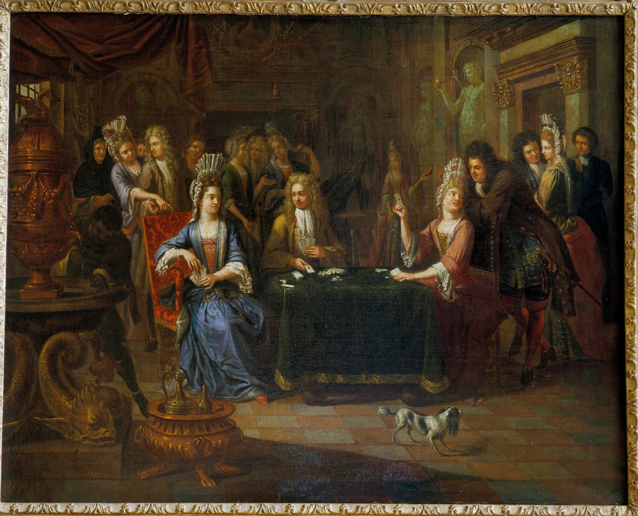 Nobles kortspelare som spelar kort i ett vardagsrum. Målning av Pierre Bergaigne (1652-1708) 1699 Arras, Musee Des Beaux Arts av Pierre Bergaigne