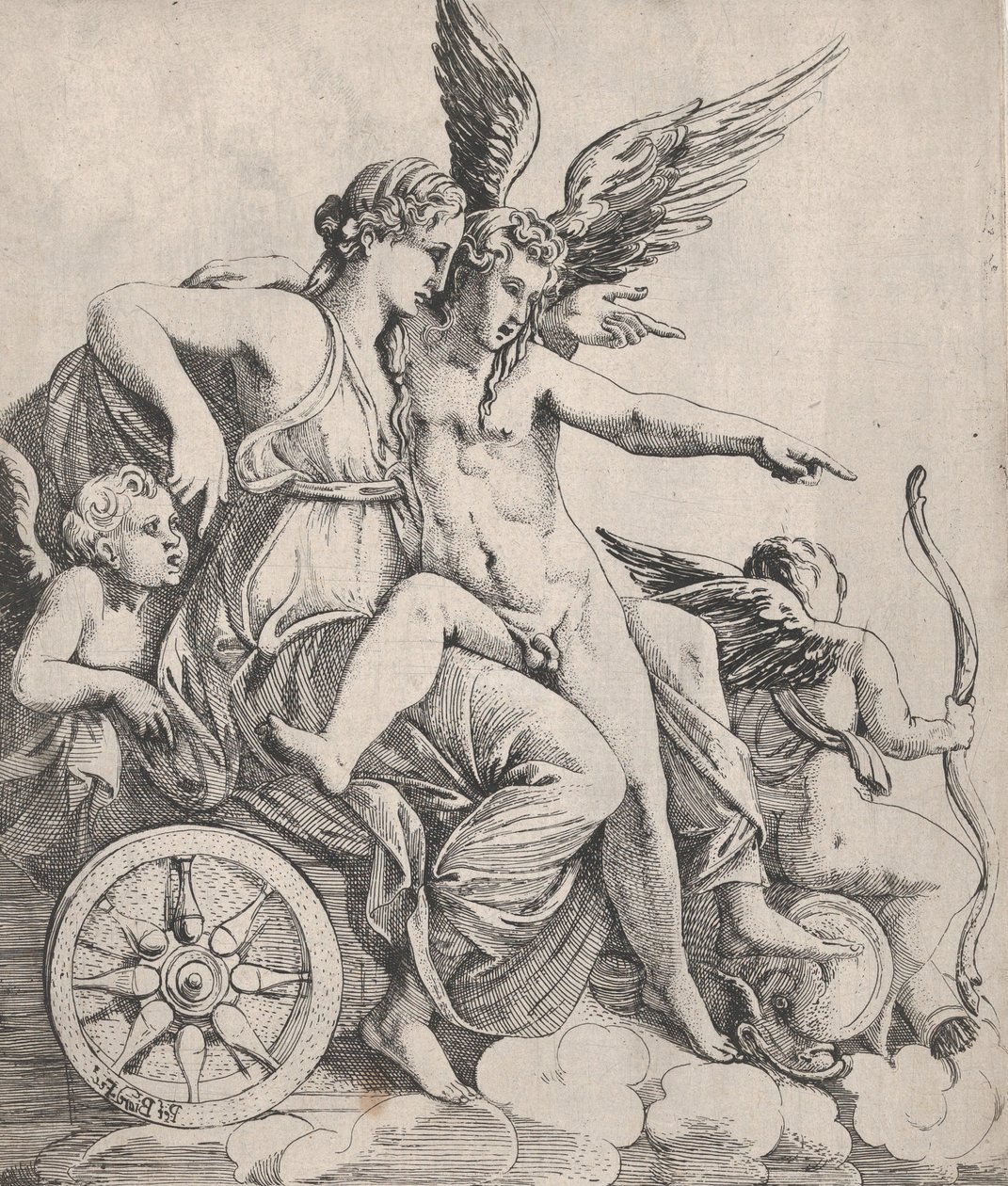 Venus och Amor på en vagn, 1607-61. av Pierre Biard