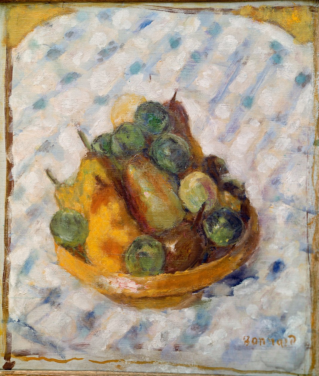 Frukt Stilleben av päron och plommon. Målning av Pierre Bonnard (1867-1947) 1920 Zürich, samling Gustav Zumsteg av Pierre Bonnard