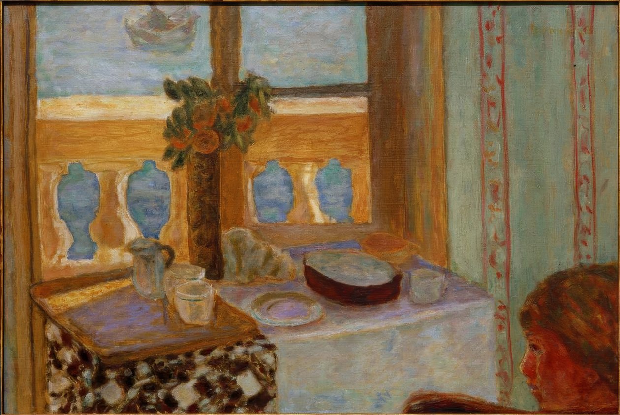 Interiör på balkongen / Ljus interiör / Kvinna nära ett fönster / Fönster öppet mot havet (Antibes) av Pierre Bonnard