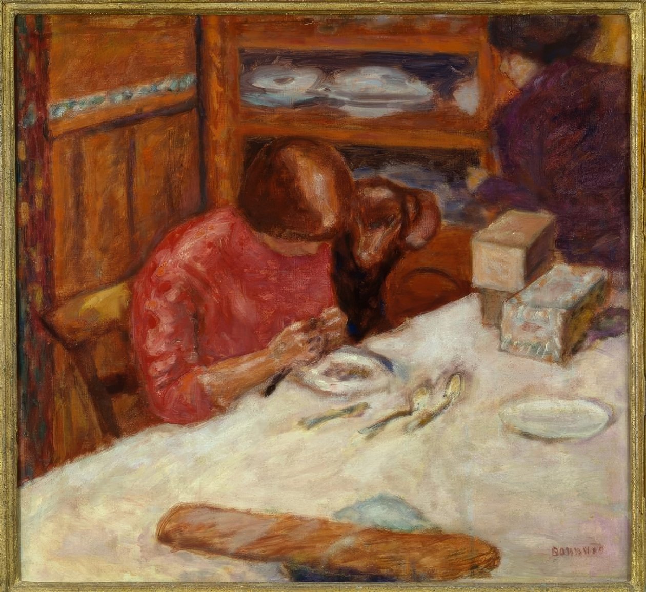 Interiör eller kvinna med en hund av Pierre Bonnard