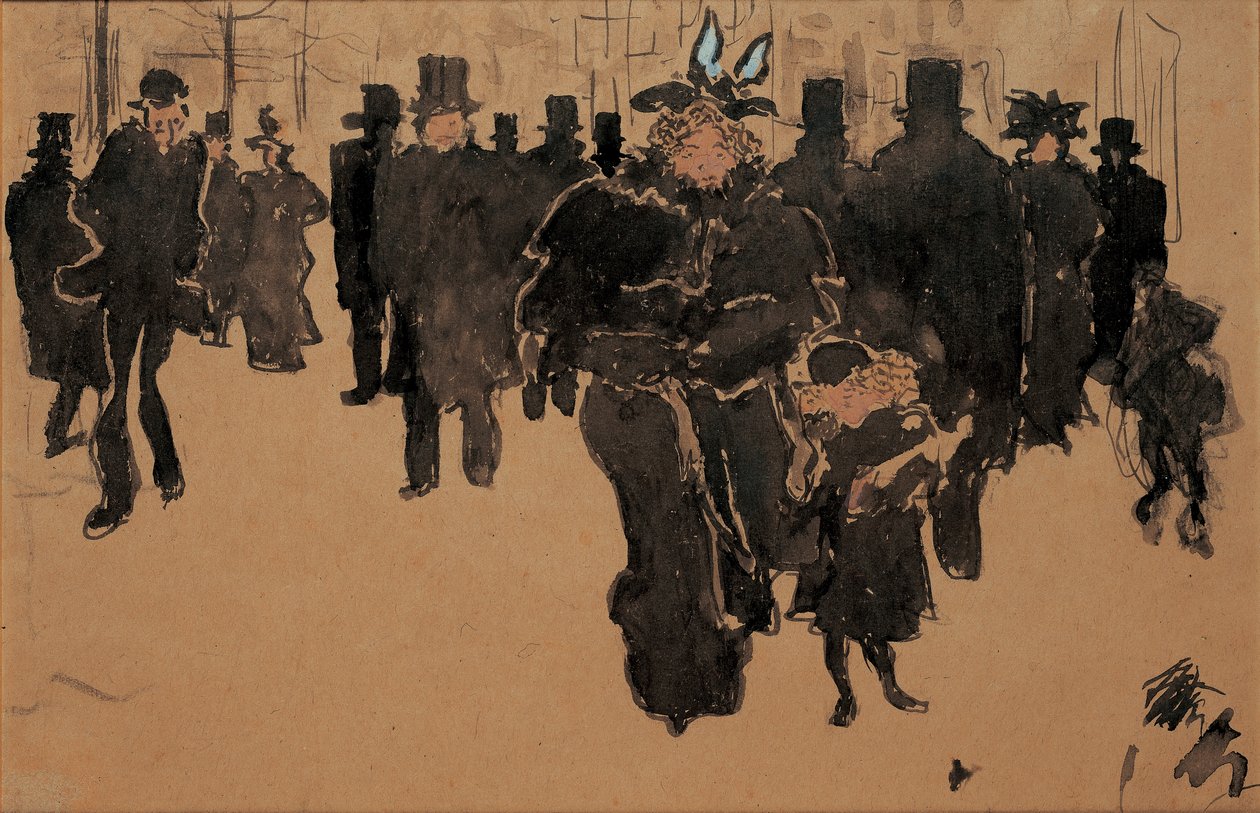 Le boulevard, ca 1890 (akvarell, bläck och tvätt på buff papper) av Pierre Bonnard