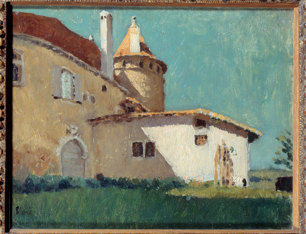 Chateau de Virieu eller Maison à la Tourelle-målningen av Pierre Bonnard (1867-1947) 1888 Sön. 0,19x0,29 m Privat samling av Pierre Bonnard