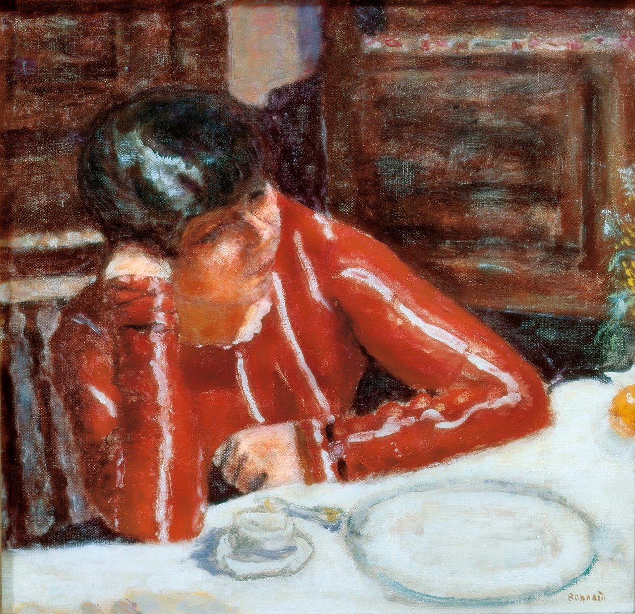Det röda livstycket - Marthe Bonnard av Pierre Bonnard