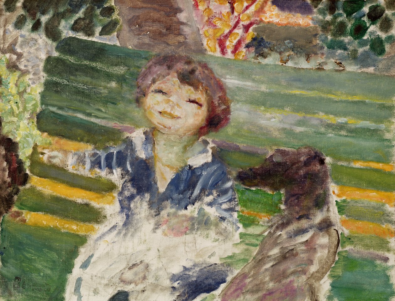 Liten flicka med en hund av Pierre Bonnard