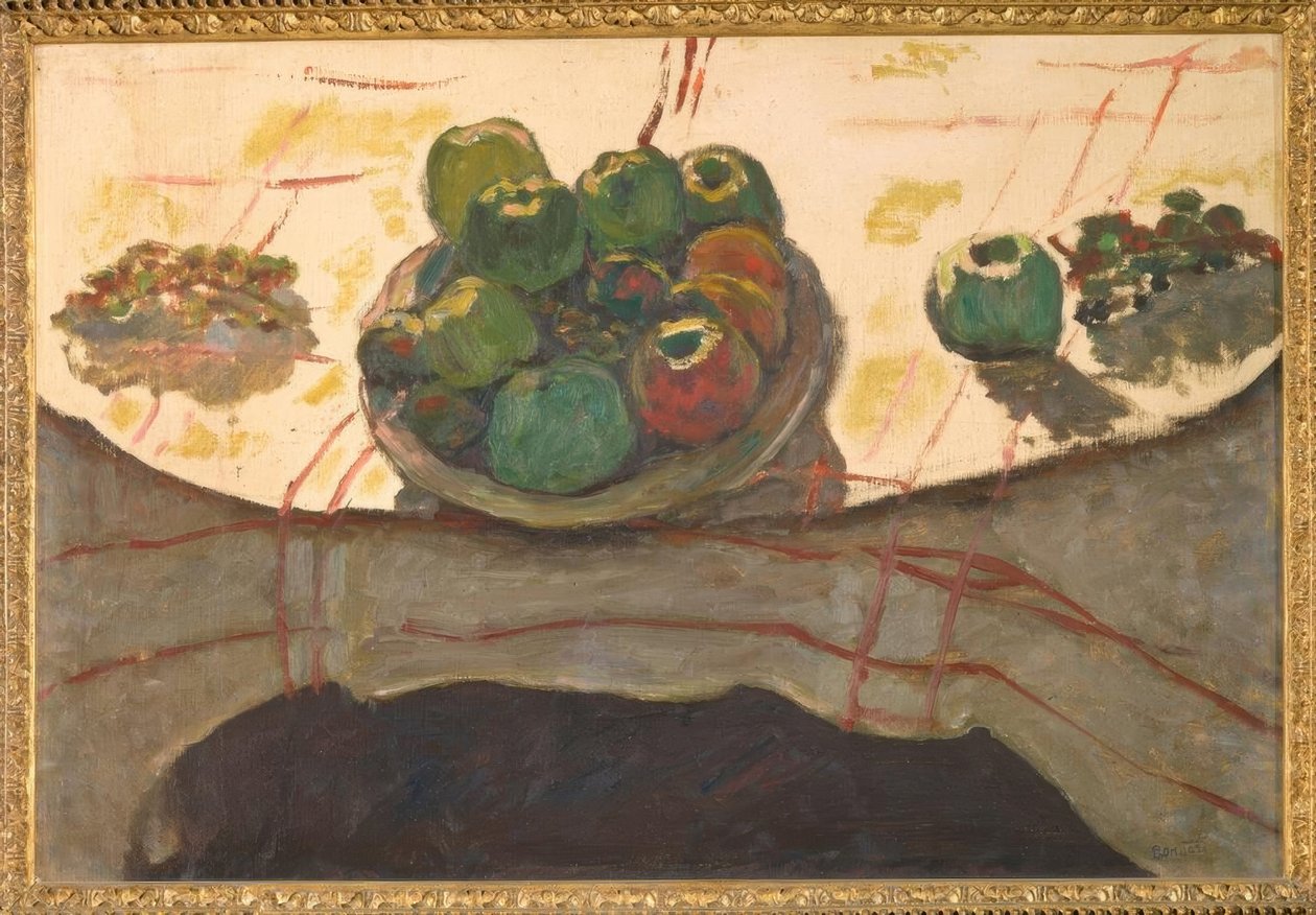 Natur död; tallrik och frukt eller skål med persikor av Pierre Bonnard