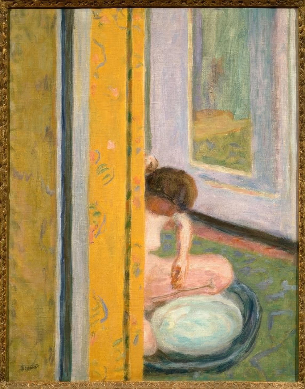 Naken med gul gardin av Pierre Bonnard