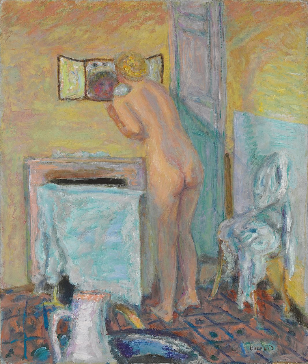 Naken före spegeln eller badaren; Naken framför spegeln eller badaren av Pierre Bonnard