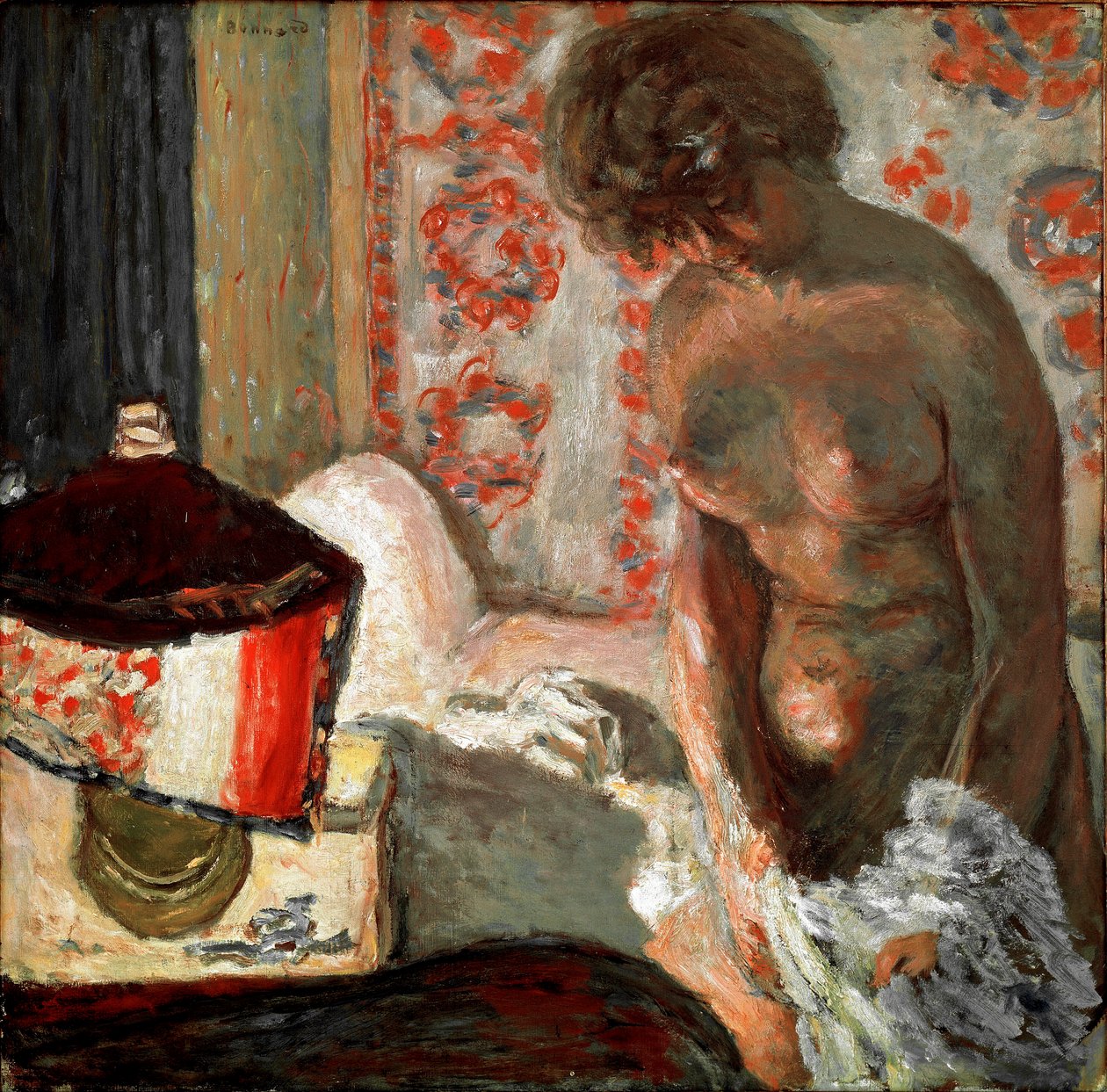 Naken vid lampan Målning av Pierre Bonnard (1867-1947) 1910-1911 Mått 75,5x75 cm Bern, Samling Hans R. Hahnloser av Pierre Bonnard