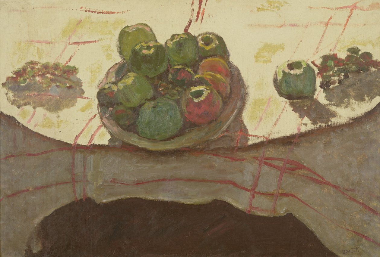 Tallrik med äpplen på ett bord, ca 1910-12 (olja på duk) av Pierre Bonnard
