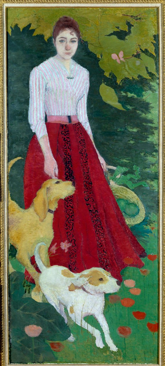 Porträtt i foten av Mademoiselle Andree Bonnard med sina hundar av Pierre Bonnard