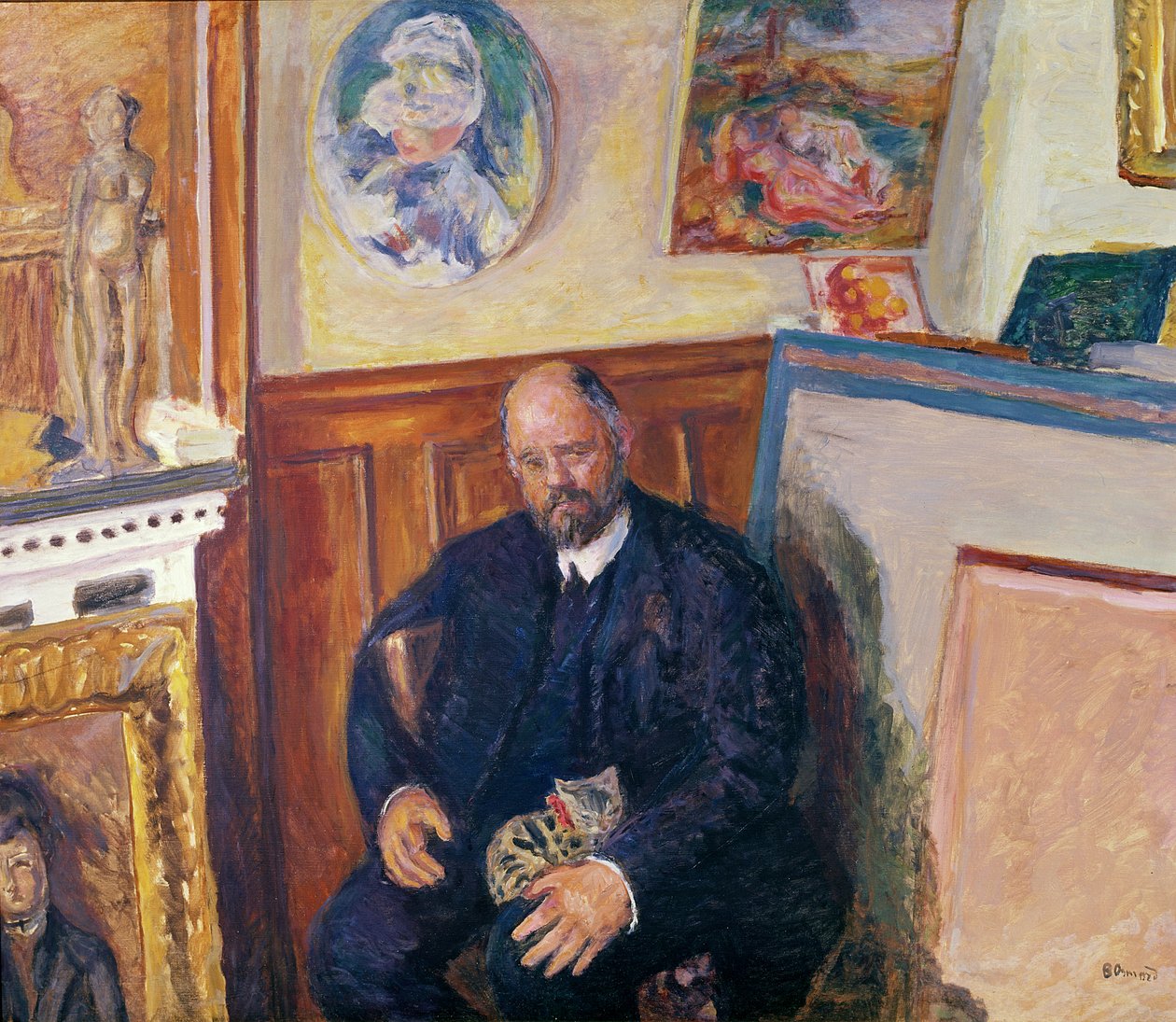 Porträtt av Ambroise Vollard (1868-1939) med sin katt, ca 1924 av Pierre Bonnard