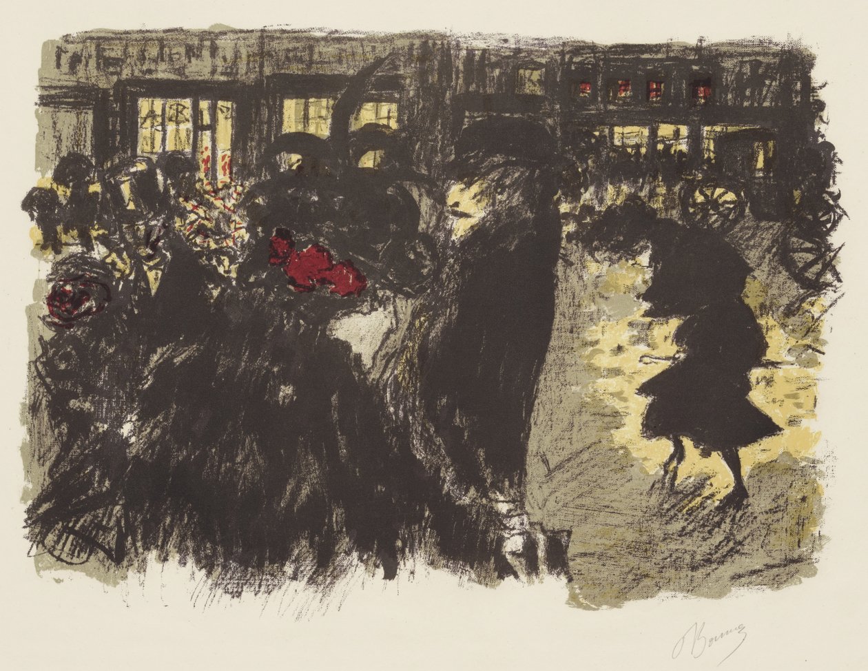Some Aspects of Life in Paris, 7: The Square in the Evening, c.1898 (litho i gult, rött, violett, gröngrått på vävt papper) av Pierre Bonnard