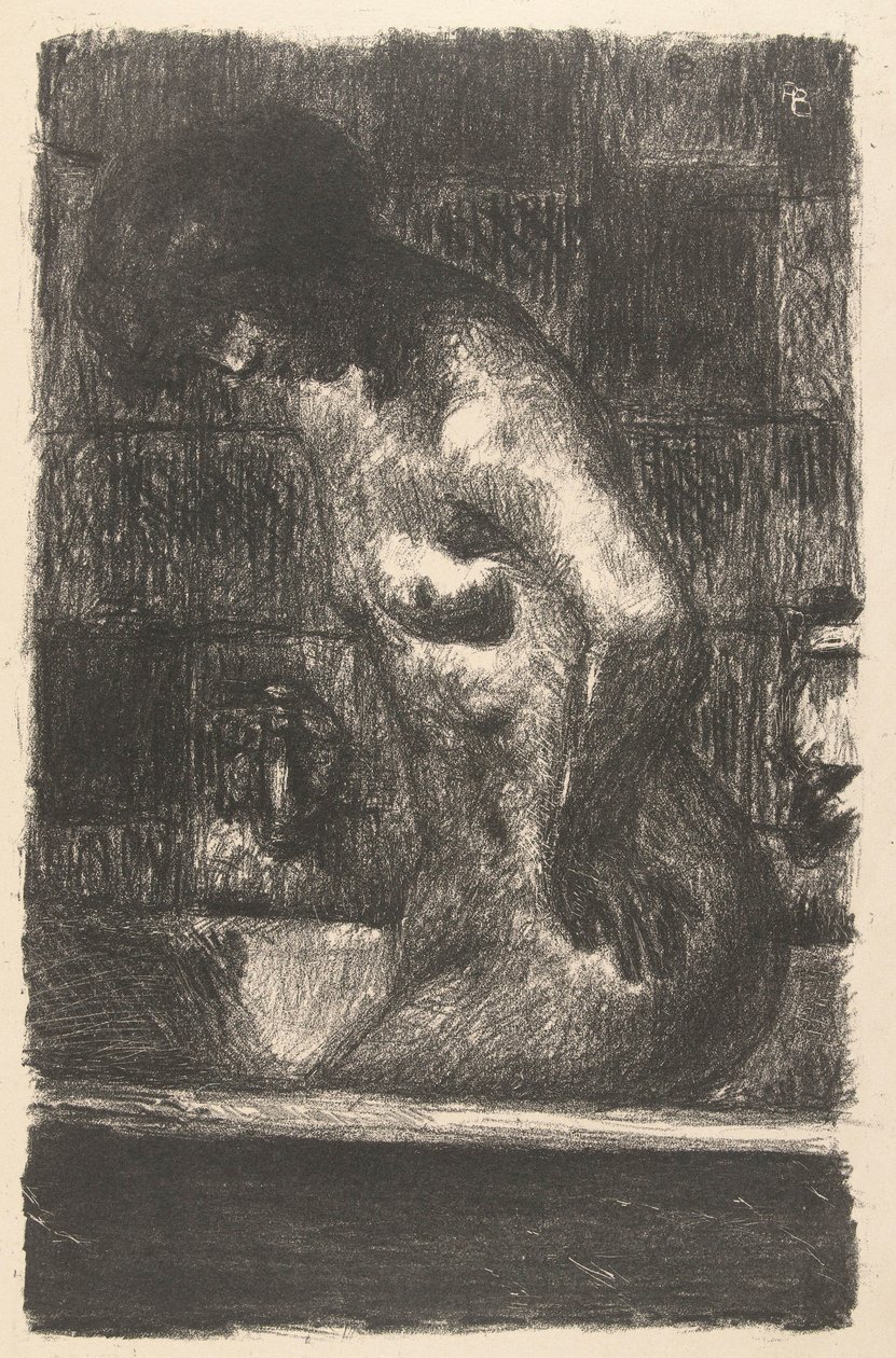 Stående naken kvinna tvättar i badet Femme debout dans sa baignoire av Pierre Bonnard