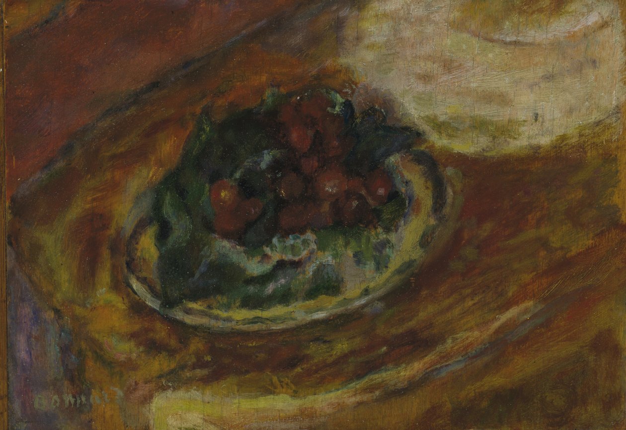 Stilleben: Körsbär, ca 1942 (olja på träpanel) av Pierre Bonnard