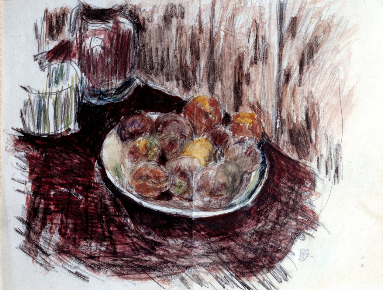 Stilleben med Peches Målning av Pierre Bonnard (1867-1947) 1900-talets privata samling av Pierre Bonnard