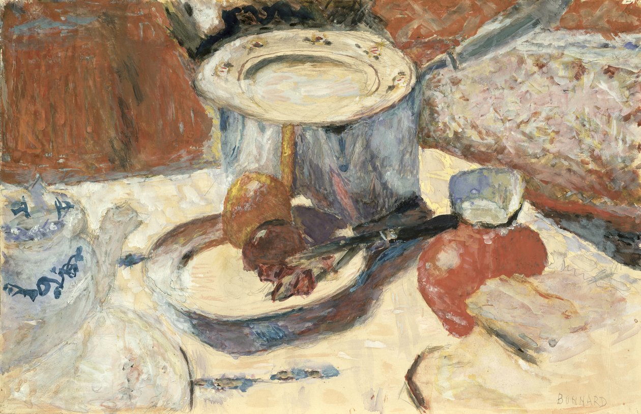 Stilleben med en kastrull, 1930 (gouache & wc på papper) av Pierre Bonnard